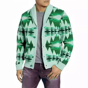 Herren Strickjacke mit geometrischem Muster, Schalkragen und modischer lockerer Passform