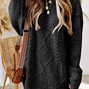 Pull ample rétro de style japonais à mailles torsadées en gris anthracite pour les femmes