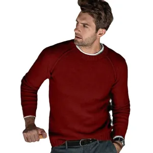 Men's burgundy raglan sleeve knit sweater for autumn casual stylish pullover