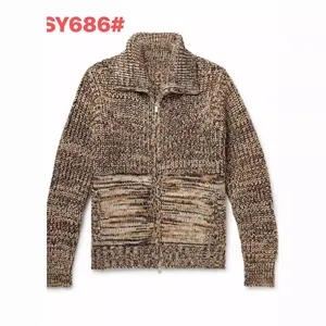 Men Casual Melange Knit Cardigan Fashion Lapel Zip Up Sweater Jacket Loose Fit Long Sleeve Chunky Knitwear Spring Autumn