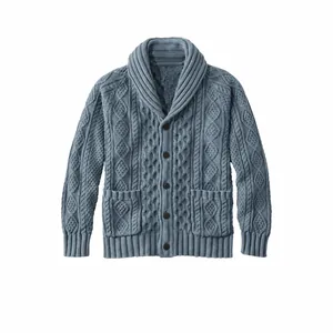Herren Casual Zopfstrick Schalkragen Strickjacke Einfarbig Langarm Acryl Pullover Mit Knöpfen Und Taschen Für Frühling Herbst