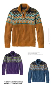 Maglioni da uomo a mezza zip con motivi geometrici vintage disponibili in tre colori alla moda