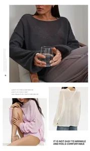 Vues détaillées du pull en maille ajourée ample en gris, rose et blanc