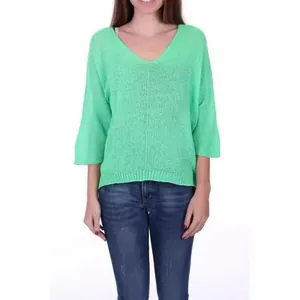 Women Casual V Neck Knitted Sweater Loose 3/4 Sleeve Pullover Top Polyester Solid Color Soft Knitwear For Spring Summer