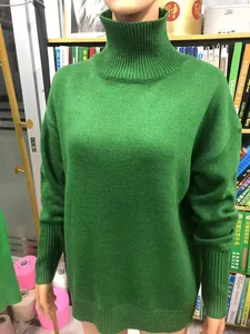 Pull à col roulé vert ample classique pour femmes, tenue de fête élégante en hiver