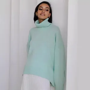 Premium soft mint green turtleneck sweater for a stylish and cozy everyday autumn look