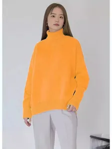 Ζωηρό πορτοκαλί oversized πουλόβερ με ζιβάγκο για γυναίκες, φθινοπωρινή μόδα