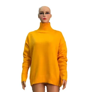 Komfortabler übergroßer gelber Rollkragenpullover für Damen Party und Wintermode