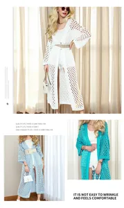Vue détaillée des longs cardigans de plage en crochet pour femmes en plusieurs couleurs.