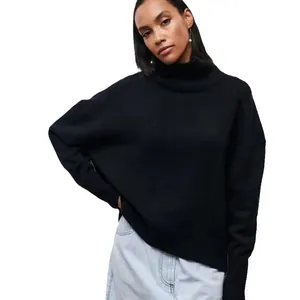 Élégant pull à col roulé noir surdimensionné pour femme mode d'hiver très chic