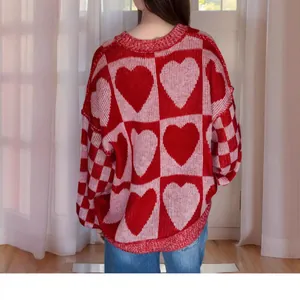 Maglione casual oversize a cuore con girocollo spesso e maniche lunghe in maglia