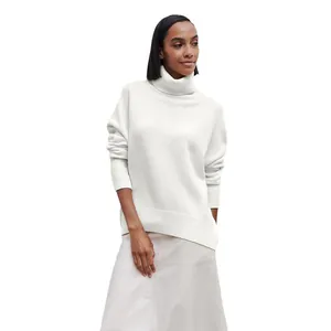Elegant white turtleneck knit sweater for women, soft and comfortable for daily wear