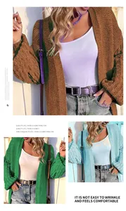 Gilet chic en maille souple à manches lanternes en plusieurs coloris unis pour l'automne