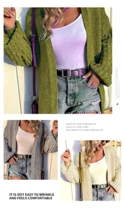 Détail du cardigan en maille à manches lanternes pour femme en plusieurs tons