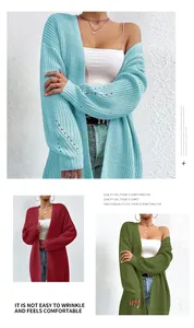 Cardigan lungo in maglia a maniche lunghe da donna in azzurro, rosso vino e verde militare