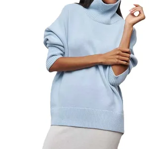 Stylischer hellblauer Rollkragen-Strickpullover für Damen, bequeme Herbst-Wintermode