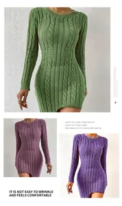 Slim fit round neck cable knit mini dress available in multiple colors