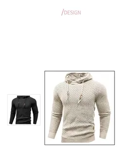 Detailed macro view showing the unique textured knit pattern on a men's hooded sweater