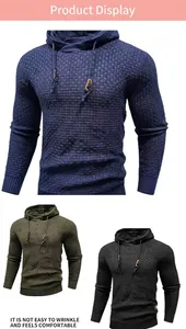 Detail showing texture and colors of men's hooded waffle knit sweater.