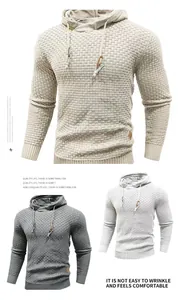 Men's waffle knit hooded sweater, textured athletic pullover in multi-colors.