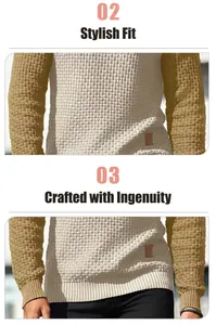 Vista de detalle de sudadera bicolor para hombre con punto de gofre y textura de rejilla