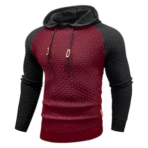 Sudadera con Capucha de Punto de Gofre para Hombre Color de Contraste Informal de Manga Larga Ajustada Sudadera Estilo Urbano de Moda Top Cómodo
