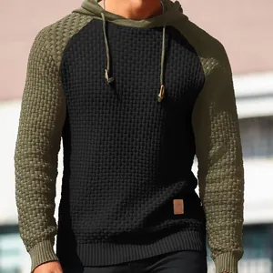 Sudadera moderna con capucha de punto gofrado bicolor para hombre estilo slim fit