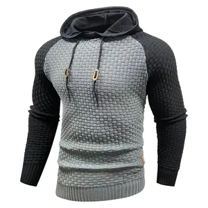 Sudadera con capucha ajustada para hombre con diseño color-block y tejido de cuadros.