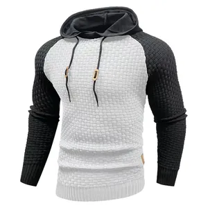 Sudadera con capucha entallada para hombre en punto gofrado con bloques de color blanco