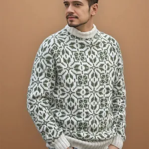 Pull en Maille Jacquard Vintage Pull à Manches Longues Motif Géométrique Color Block Loose Hip Hop Streetwear Knit Top