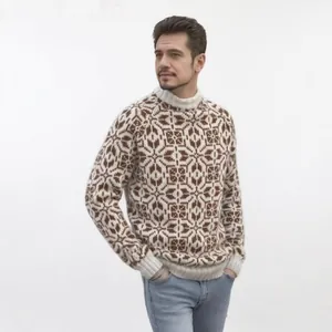 Élégant pull en maille jacquard rétro pour hommes avec motifs géométriques et coupe décontractée