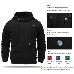 Vista detallada de instrucciones de sudadera con calefacción USB y tres niveles de calor