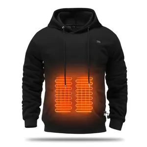 Smart heated hoodie with USB charging and five heating zones, winter fleece lined black