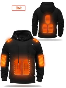 Detalle de sudadera con capucha calefactable USB negra con 9 zonas de temperatura