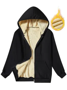 Vue détaillée d'un sweat à capuche d'hiver épais pour hommes avec doublure en laine