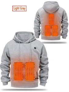 Premium light gray heated hooded sweatshirt with five heating zones for winter warmth
