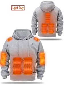 Vista detallada de la sudadera con capucha calefactable USB gris con 9 zonas activas