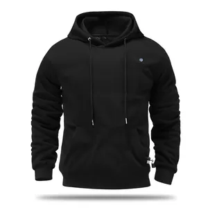 Detailed view of black USB heated hoodie featuring thermal fleece and power switch