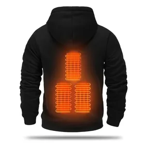 Detail view of men's USB heated hoodie back with three integrated heating elements