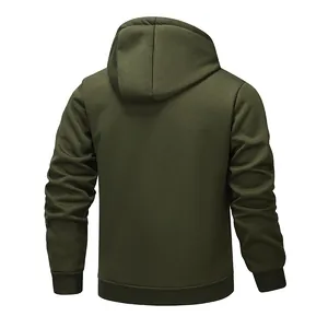 Back view of men's army green heavy sherpa lined fleece hooded jacket autumn winter