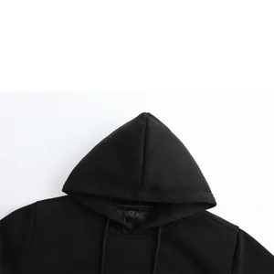 Close-up view of a black USB electric heated hoodie showing hood and drawstring details