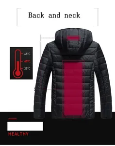 Detail view showing back and neck heating zones of the smart USB heated puffer jacket