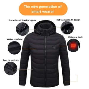 Men's winter USB heated jacket with smart heating features and water-repellent design