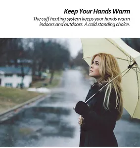 Winter heated gloves featuring a smart cuff heating system for outdoor use in cold weather