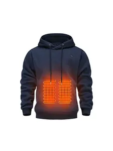 Navy blue smart electric heated hoodie with fleece lining and adjustable warmth zones