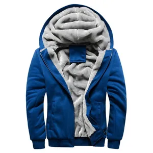 Men's Winter Thick Fleece Lined Hoodie Jacket Full Zip Warm Casual Hooded Sweatshirt Top Solid Color Sportswear For Men