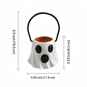 Spécifications détaillées de taille pour un seau à bonbons fantôme d'Halloween blanc