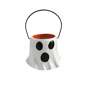 Seau à bonbons fantôme blanc et jardinière décorative pour le décor d'Halloween