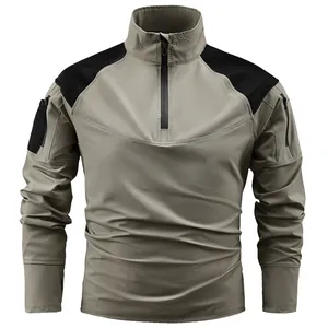 Herren Outdoor Schnelltrocknendes Sweatshirt Langarm Taktik Patchwork Top Lässig Halbreißverschluss Stehkragen Atmungsaktiv Wandern Sport Top