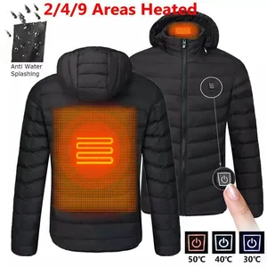 Men Smart USB Heating Padded Jacket Winter Warm Hooded Electric Heated Coat Outdoor Waterproof Puffer Outerwear Top